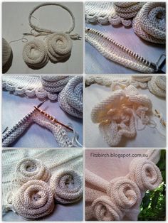 crocheted items are shown in four different pictures