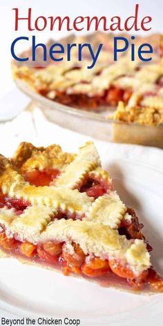 a slice of homemade cherry pie on a plate