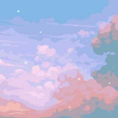 the sky is filled with fluffy clouds in pastel colors