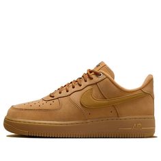 (WMNS) Nike Air Force 1 Low 'Flax Wheat' FZ7372-200 Brown Nike Air, Brown Af1 Outfit, Beige Nike Air Force 1 Casual Shoes, Casual Brown Nike Air Force 1 For Sports, Brown Air Force Ones, Af1 Outfit, Yellow Nikes, Nike Shoes Outfits, Limited Edition Sneakers