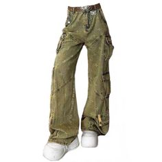 khaki green cargo pants boogzel clothing Utility Olive Parachute Pants With Pockets, Olive Military Cargo Pants With Multiple Pockets, Military Wide Leg Cargo Bottoms, Military Style Wide Leg Cargo Bottoms, Military Cargo Style Wide Leg Bottoms, Spring Khaki Cargo Pants With Multiple Pockets, Khaki High Waist Cargo Parachute Pants, Trendy Full-length Khaki Cargo Pants, Trendy Full Length Khaki Cargo Pants