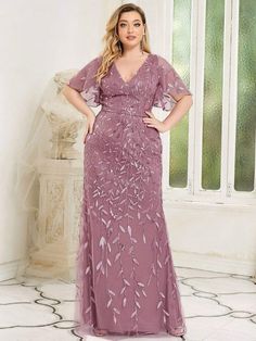 Plus Size Long Mermaid Formal Dresses for Weddings #color_Purple Orchid Plus Formal Dresses, Party Floor, Gown Elegant, Formal Cocktail Party, Bodycon Evening Dress, Fall Wedding Guest, Tulle Evening Dress, Mermaid Sequin, Dresses Formal Elegant