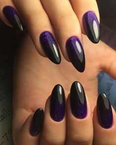 Black And Purple Nails, Dark Purple Nails, Purple Ombre Nails, Witchy Nails, Black Nail, Black And Purple, Dipped Nails