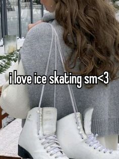 a woman holding two ice skates with the words i love ice skating sm - 3