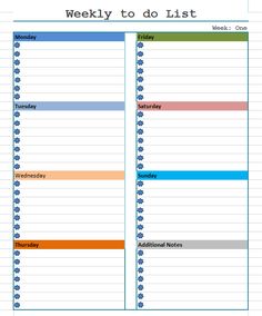 a printable weekly planner for the week to do list, with notes and reminders