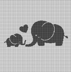 an elephant and its baby cross stitch pattern on a gray background with the word love written in