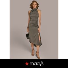 in stock A Line Midi Dress, Satin Midi Dress, Fall Collection, Petite Outfits, Donna Karan, Fall Collections, Petite Dresses, Asymmetrical Dress, Outdoor Apparel