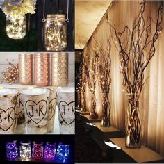 there are many different types of vases with lights in them