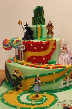 a large cake with many decorations on it