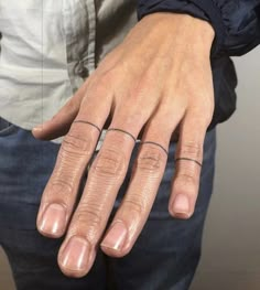 a man's hand with three fingers and one ring on the other end of his finger