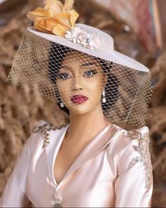 Headgear Fashion, Wedding Asoebi, Hat With Veil, Classy Hats, Bridal Fascinator