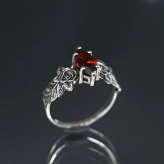 925 Silver Marquise Garnet Ring 14k White Gold Garnet Ring - Etsy Turkey Garnet And Diamond Wedding Ring, Red Stone Wedding Rings, Red And Silver Engagement Ring, Goth Engagement Rings Silver, Red Garnet Engagement Ring, Silver Red Ring, Dark Red Wedding Ring, Dark Red Ring, Red Wedding Rings