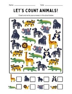 an animal themed counting game with animals on it's back and the words, let's count animals