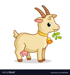 a goat with horns eating leaves on a white background