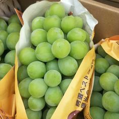 green grapes are in bags on display for sale