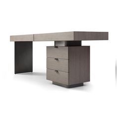 an office desk with two drawers and one drawer on the bottom, in grey wood