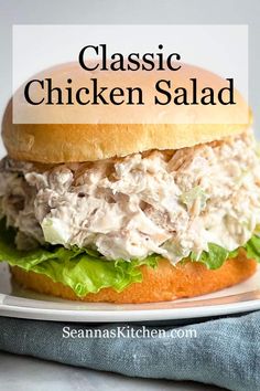 a chicken salad sandwich on a bun with lettuce