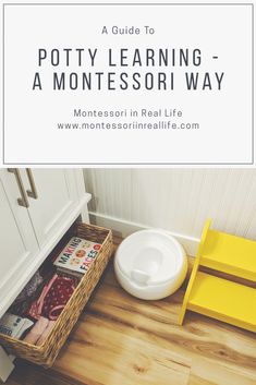 a yellow chair sitting on top of a wooden floor next to a potty training - a montessoli in real life