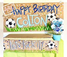 a birthday card with soccer balls on it