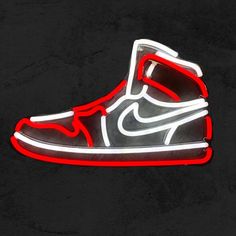 Nike Red Sneakers, Michael Jordan Art, Neon Sneakers, Neon Shoes, Nike Air Jordan Shoes, Neon Wall Art, Nike Neon, Wallpaper Iphone Neon, Neon Sign Bedroom