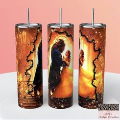 the beauty and the beast tumblers are designed to look like disney characters