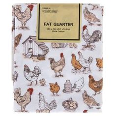 Use a fat quarter to scratch your creative itch! Chickens Fat Quarter boasts a print of hens and roosters with farmhouse iconography. From sewing and quilting creations to scrap projects, this fat quarter can be a source of inspiration! Details: 	 Length: 21" 	 Width: 18" 	 Country Of Origin: India 	 Content: 100% Cotton 	 Care: Machine Wash, Cold, With Like Colors; Line Dry In The Shade; Do Not Bleach; Do Not Tumble Dry; Warm Iron Package contains 1 fat quarter. NOTE: Due to the assorted nature Chicken Fabric, Scrap Projects, Chicken Quilt, Art Doodles, Sewing And Quilting, Quilting Fabrics, Fabric Remnants, Needle Art, Fabric Projects