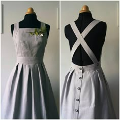 1950s Inspired Dress, Linen Apron Dress, Gaun Abad Pertengahan, Skirt Maxi, Apron Dress, Vintage Style Dresses, Pinafore Dress, Linen Apron, Knee Length Dresses