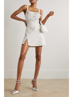 CLIO PEPPIATT Lucina embellished stretch-mesh mini dress Wedding Reception Dress For Bride Short, Clio Peppiatt, White Beaded Dress, Moon Dress, Wedding Reception Dress, Wedding Plan, Bach Party, Mini Robes, Enchanted Garden