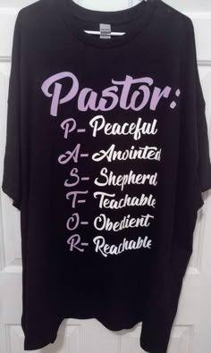 PASTOR TSHIRT PEACEFUL, ANOINTED, TEACHABLE, OBEDIENT and REACHABLE Made to order In Men's sizes, Gildan and Athletic Works brands Perfect gift for pastors, preachers, preacher's wives, ministers, evangelists *If you want to use a specific color text that's not listed, please contact me and I will gladly make it for you in that color text.* You may also personalize it on the backside with no extra fees. *For BULK ORDERS, please click on this link. https://www.etsy.com/listing/1217187177/bulk-tsh Pastor Appreciation Shirt Ideas, Pastor Collar Shirts, Pastor Shirt Ideas, Preacher Gifts, Pastor’s Wife Appreciation, Pastor Shirt, Pastor Appreciation Month, Pastor Appreciation Gifts, Pastor Appreciation