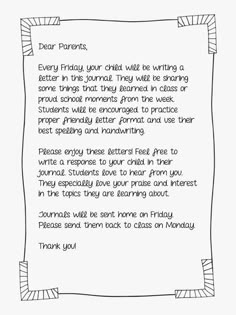 a handwritten letter from dear parents to their children, with the words dear parents on it