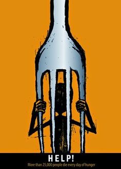 an orange and black poster with the words help on it's back side, in front of a stylized image of a rocket ship