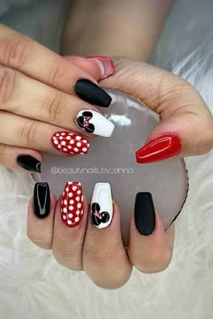 60+ Best Disney Nails for Your Disney World Travel or Halloween Party (Cute, Classy, or Simple!) Disney Nails With Stickers, Mickey Mouse Nail Art Design, Mickey Nails Simple, Mickey Nail Designs, Simple Mickey Mouse Nails, Mickey Mouse Acrylic Nails, Disneyland Nails Designs