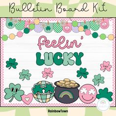 a st patrick's day bulletin board kit with shamrocks and clovers on it