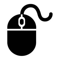 a black and white computer mouse icon on a white background, with long curved tail