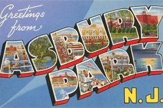 an old postcard with the words, greetings from abbury park n j