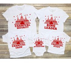 These funny matching family shirts are the perfect shirts for any carnival staff or carnival fans!  Baby Onesies: 3-6m, 6-9m, 9-12m, 12-18m, 18-24m Dress your baby to the nines with this 100% cotton one piece. It has three snap leg closure for easy changing, a comfortable envelope neckline, and a beautiful print that's bound to get the baby all happy and giggling. - 100% soft cotton* - Comfortable envelope neckline - Three snap leg closure Toddler Tees: 2T, 3T, 4T, 5T Let your child do their thi Ring Leader, Funny Matching, Family Shirts Matching, Family Tees, Main Attraction, Toddler Tees, Prism Color, Ash Color, Birthday Shirt