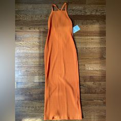 Zara, Color: Orange, Size: S, Stretchy Raceback, Midi Dress Ribbed Stretch Backless Dress, Stretch Ribbed Backless Dress, Ribbed Backless Summer Dress, Ribbed Midi Dress For Vacation, Ribbed Bodycon Backless Dress, Ribbed Midi Beach Dresses, Summer Ribbed Maxi Dress For Date Night, Fitted Ribbed Dress For Vacation, Ribbed Stretch Maxi Dress For Summer