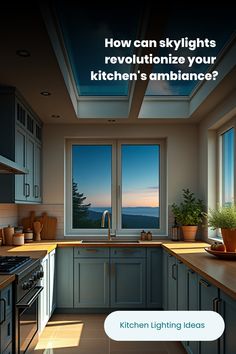 Kitchen with multiple skylights and natural lighting Airy Kitchen, Living Room Decor Rustic, Light Highlights