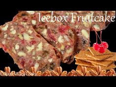 a close up of food with the words leebox fruitcake on it