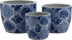 Amazon.com : Set of 3 Ceramic Planters - Contemporary Vintage Style Blue and White Planters with Chinoiserie Style Design for Home or Office Indoor/Outdoor Decor : Patio, Lawn & Garden Contemporary Vintage, Chinoiserie Style, Design For Home, White Planters, Ceramic Planters, Chinoiserie