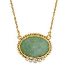 Green Aventurine Oval Semi Precious Stone With Crystals Pendant Necklace Vintage Style Necklace, Crystals Necklace, 1928 Jewelry, Vintage Inspired Jewelry, Vintage Style Jewellery, Trendy Earrings, Necklace Online, Crystal Necklace Pendant, Jewelry Companies