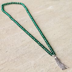 Sparkling hand-made extra-long crystal BOHO necklace with silver chain tassel.  Design: Extra long boho necklace with tassel Length: 82cm plus 6cm tassel Stones: 6mm Crystal Colour: Emerald Green Each piece is as beautiful, individual and unique as you.  Have a look at the full range of stones in my Esty store. Green Aventurine Stone, Long Necklace Boho, Long Statement Necklace, Aventurine Stone, Gemstone Engagement, Hippie Necklace, Tourmaline Necklace, Mothers Necklace, Bohemian Necklace