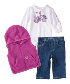 Take a look at this Woillowherb Floral Tractor Outfit Set - Infant today! Carhartt Kids, Carhartt Jacket, Polyester Pants, Cotton Vest, Niece And Nephew, Line Jackets, Pant Shirt