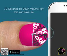 a cell phone with a pink sticker on it's screen and the text, 30 seconds down volume - key that can save life