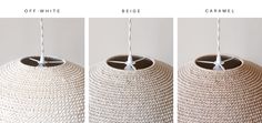 three different views of a basket hanging from the ceiling with two strings attached to it