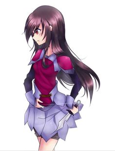 an anime character with long hair and purple dress