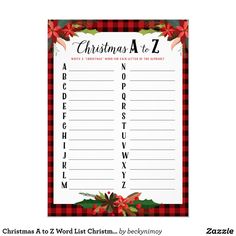 christmas to z word list printable