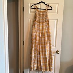 Innika Choo Free Size Yellow/ Cream Plaid Sundress. Linen Outer Shell And Cotton Lining In Excellent Condition. Only Worn A Few Times. Plaid Sundress, Innika Choo, Linen Outer, Linen Sundress, Cream Yellow, Yellow Cream, Sundress, Free Size, Maxi Dress