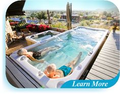 two people in a hot tub with the caption learn more