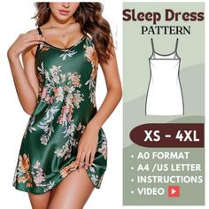 Sleep Dress Sewing Pattern PDF Pattern for Cozy Nightgown Instant Download Sizes XS to 4XL Include Instructions and Vídeo - Etsy Sleep Dress Pattern, Nightgown Pattern, Silk Nightgown, Sleep Dress, Dress Sewing Pattern, Dress Sewing, How To Sew, Sewing Dresses, Dress Pattern